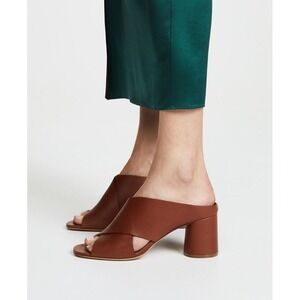 Vince Theron Leather Cross‎ Band Block Heel Sandals Cognac Brown NIB 9.5 $295
